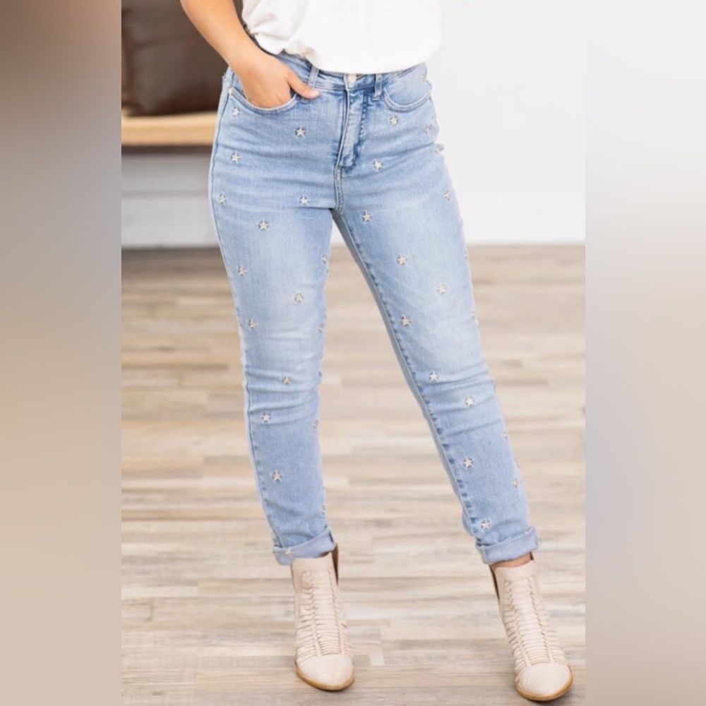 Judy Blue Star Embroidered Jeans High Waist Skinny Fit Size 5/27 - Picture 13 of 14